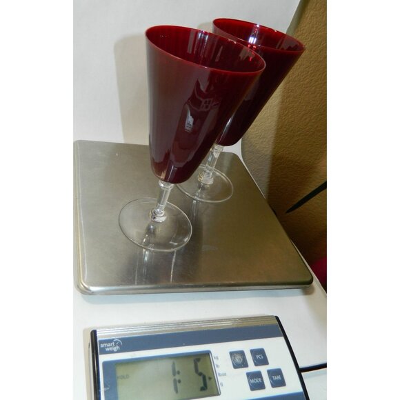 Pier 1 Ruby Red Pleated Wine Glass Wafer Stem 8" Optic Pleats Set Of 2 - Picture 12 of 12